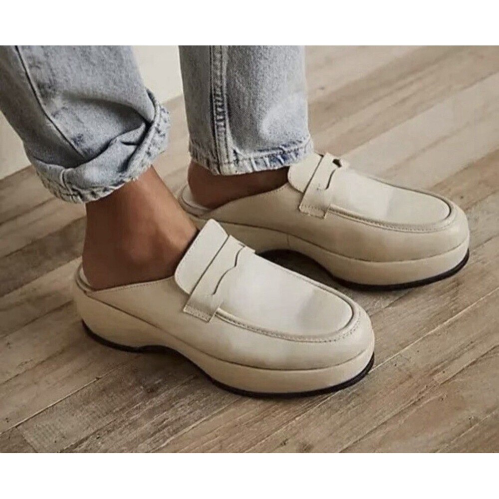 FREE PEOPLE Winston Distressed Ivory Platform Slip-On Mules EU40/US9.5 NWOB